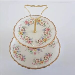 Vintage James Kent Old Foley 2 Tier Cake Stand Floral Tea Party Dessert Stand